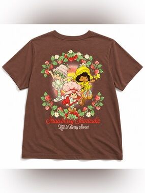 Strawberry Shortcake Brown Graphic T-Shirt Women’s small Retro Y2K Berry Sweet